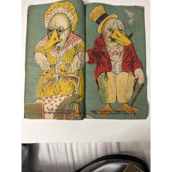 Antique 1910 Mother Goose & Gander Fabric Muslin Cloth Book Saalfield Publishing - Picture 5 of 9